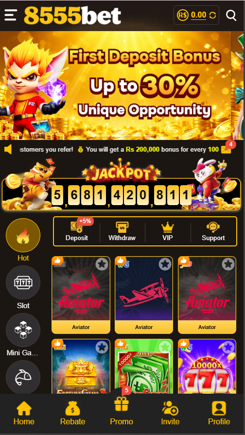 855Bet Game home screen on Android
