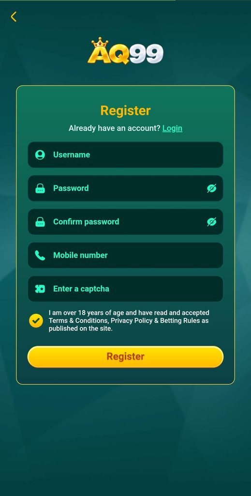 AQ99 Game account registration form