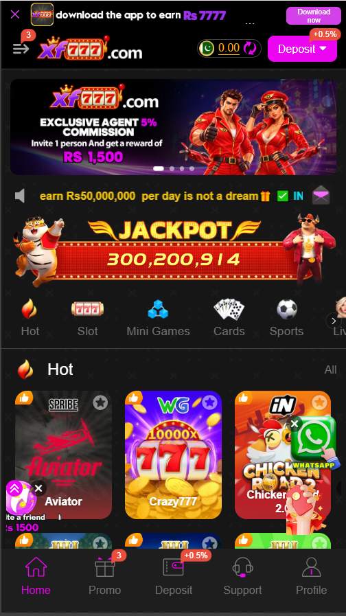 XF777 Game home screen showing the mobile game lobby